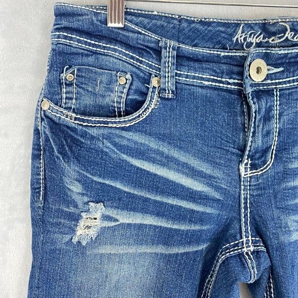 Ariya Bootcut Jeans Juniors' 7 Embroidered Denim Whiskered Rodeo Cowgirl Western - Picture 10 of 16